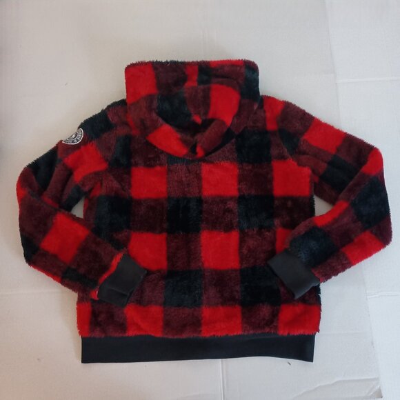 Abercrombie Kids Furry Full Zip Hoodie Red Black Buffalo Plaid Girls 13/14 EUC - Picture 6 of 16